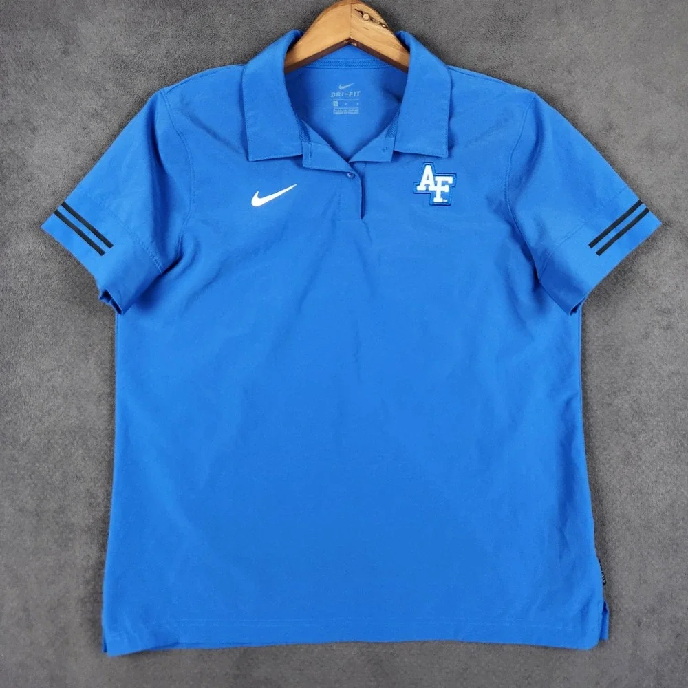 Air Force Falcons Nike Polo Shirt Womens Large Blue Dri-FIT Short Sleeve USAFA